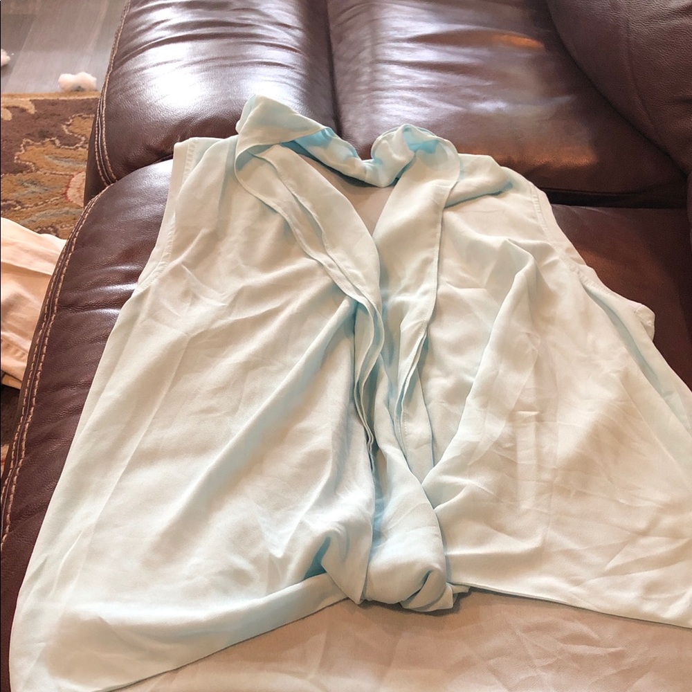 Wells Grace Light Blue Sleeveless Draped Front Top